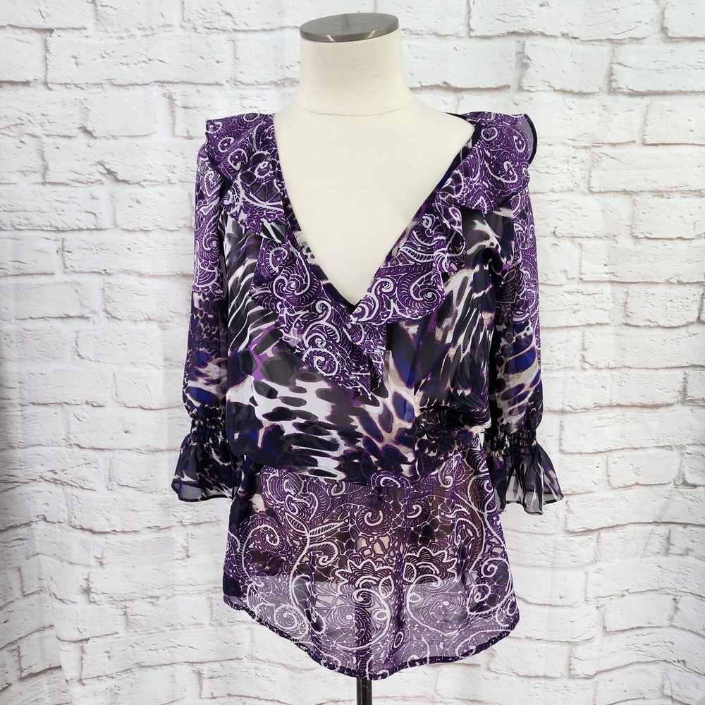 Bisou Bisou Office Vixen Top Medium Dark Fairy Whimsigoth Sheer Plunge Purple